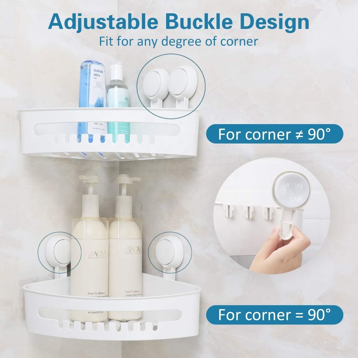 No Drilling Corner Shelf Organizer Shampoo Holder Wall Mounted Storage Organizer Space Saver Shower Corner Caddy Bathroom Shelf