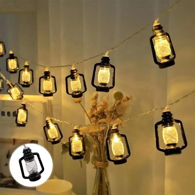 Muslim Mubarak Eid Camping Atmosphere Light LED Retro Kerosene Bottle String Lights Outdoor Waterproof PC Battery Lantern 