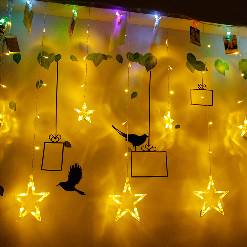 Factory selling Warm white store window  decorative christmas led string lights indoor home decor  star Led curtain light