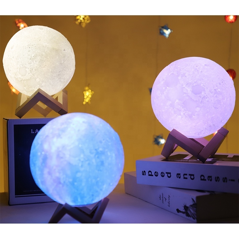 2020 touch remote 16 Colors Night Light 15cm 3D Printing USB Rechargeable 3D Moon Lamp for Home Decoration