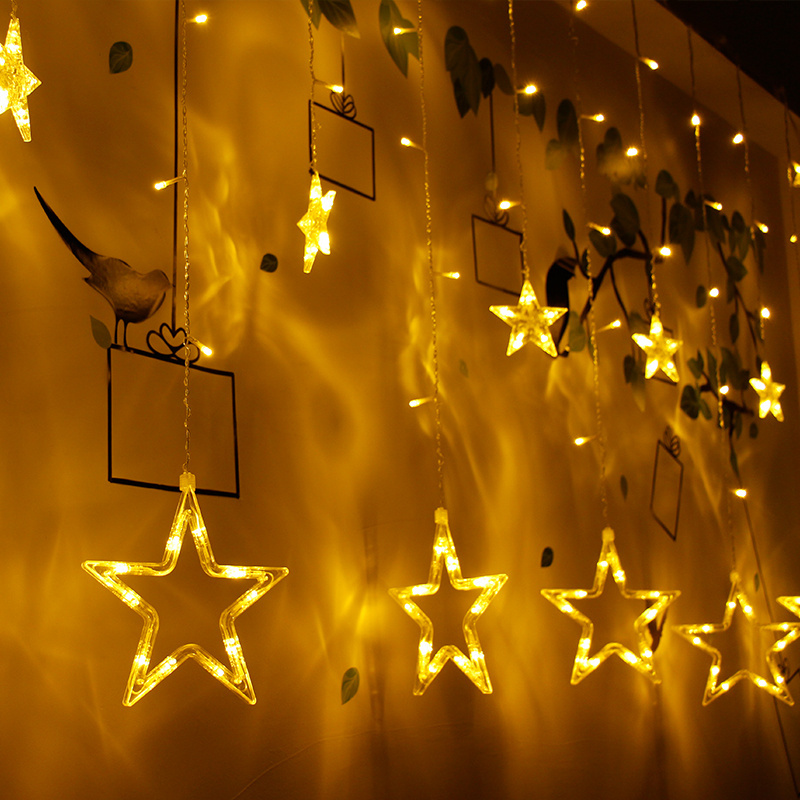 Factory selling Warm white store window  decorative christmas led string lights indoor home decor  star Led curtain light