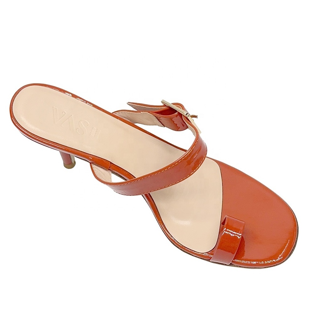 Orange Silver Ladies High Quality Women Genuine Leather Sandals Shoes Slippers Stilettos Mules