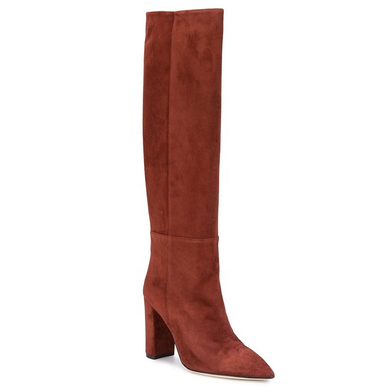 Ladies Winter Shoes 2019 Brown Faux Suede Knee High Boots For Women