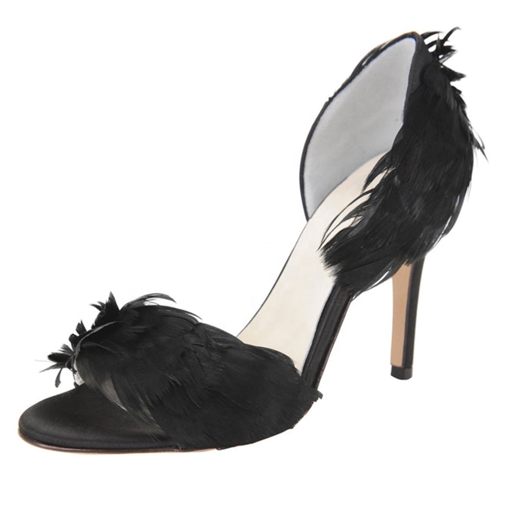 Fashion Ladies Feather High Heels Open Toe Stiletto Heel Wedding Shoes Party Women Sandals