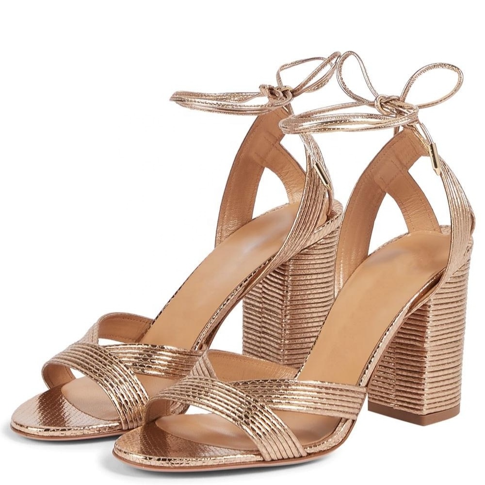 Sundance Sandals Chunky Heel Piped Faux Leather with Ankle Buckle Straps and 85mm Block Heels.