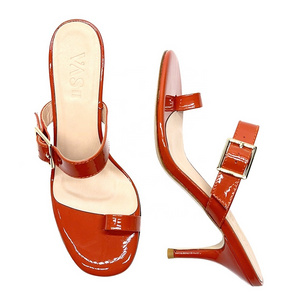 Orange Silver Ladies High Quality Women Genuine Leather Sandals Shoes Slippers Stilettos Mules