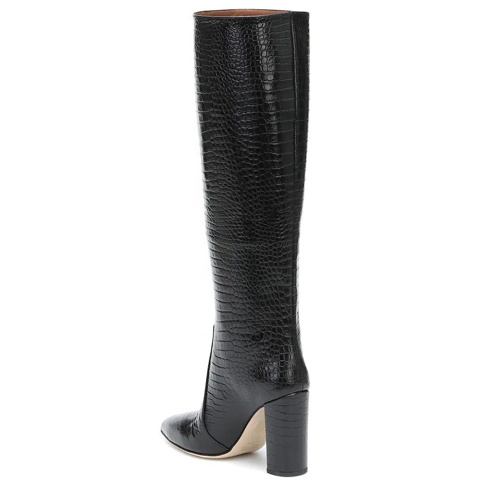 Knee High Chunky Boots Black Crocodile Block Heel Long Tall Boot Ladies Winter Shoes 2021