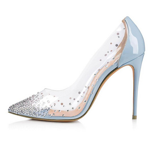 2019 New Arrival China factory wholesale fashion transparent PVC crystal rhinestone party bridal wedding shoes high heel pumps