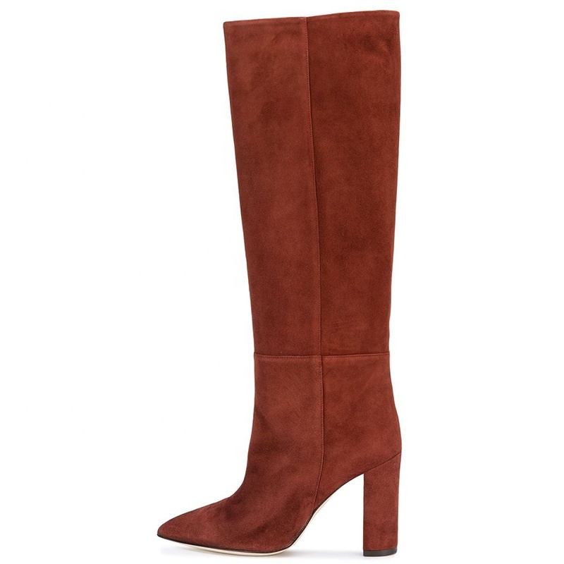 Ladies Winter Shoes 2019 Brown Faux Suede Knee High Boots For Women