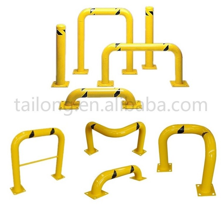 Yellow Powder Coat High Profile Machinery Guard, Welded Steel 90 Degree Triple Elbow Guard  Fixed Corner Safety Bollard