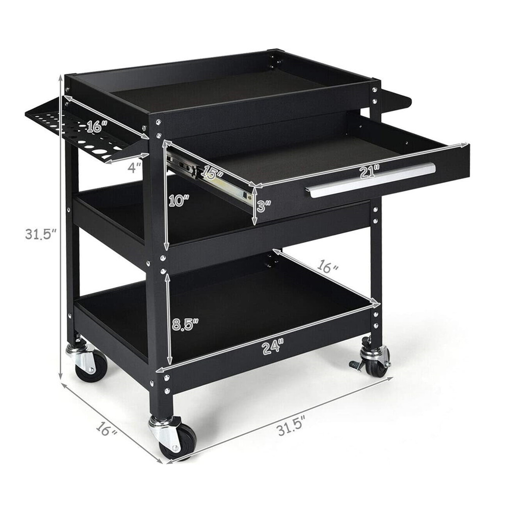 3 Tier Rolling Tool Cart 330 LBS Capacity Heavy Duty Utility Cart Tool with Storage Drawer for Mechanics Garage Warehouse