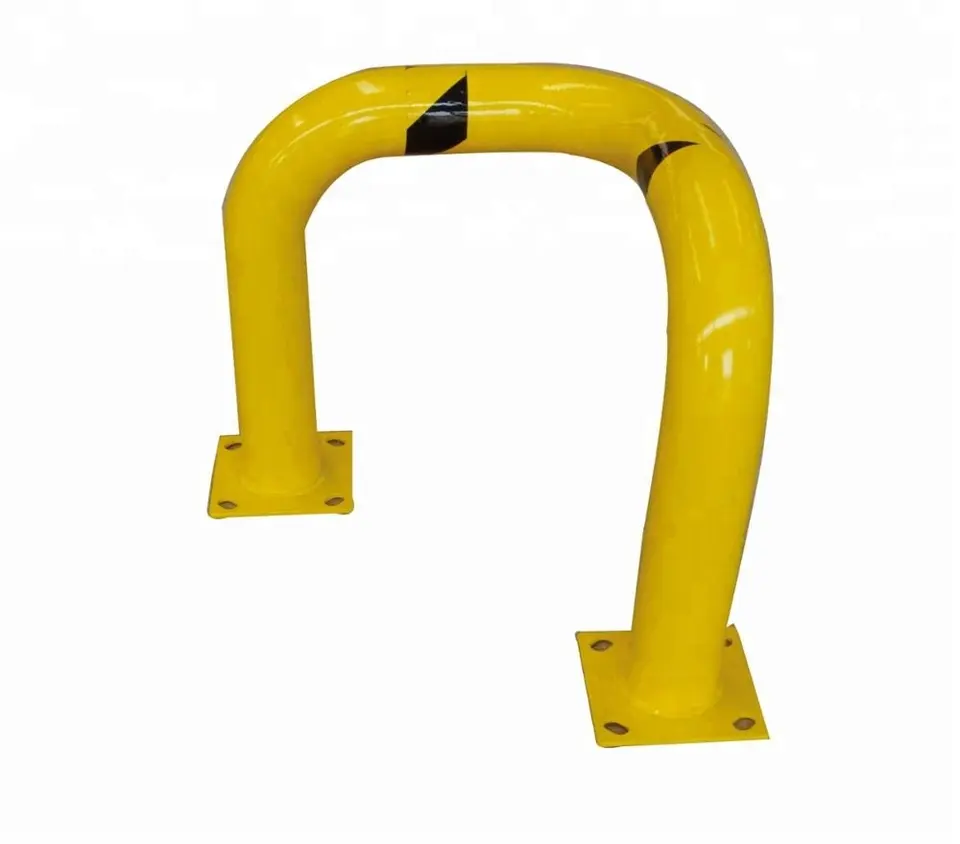 Yellow Powder Coat High Profile Machinery Guard, Welded Steel 90 Degree Triple Elbow Guard  Fixed Corner Safety Bollard