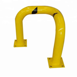 Yellow Powder Coat High Profile Machinery Guard, Welded Steel 90 Degree Triple Elbow Guard  Fixed Corner Safety Bollard