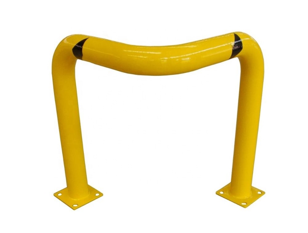 Yellow Powder Coat High Profile Machinery Guard, Welded Steel 90 Degree Triple Elbow Guard  Fixed Corner Safety Bollard