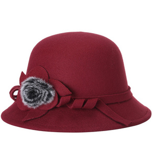 Women Vintage Wool Felt Bowler Hat Winter Fedora Floppy Wide Brim Cloche Hat