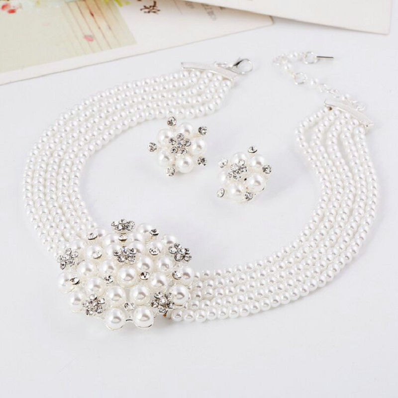 New arrival luxury flower crystal pearl bridal wedding jewelry set