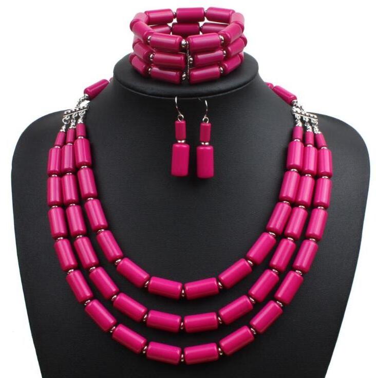 Nigerian Wedding Necklace Earring Bracelet Sets Statement Collar African Beads Indian Jewelry Set