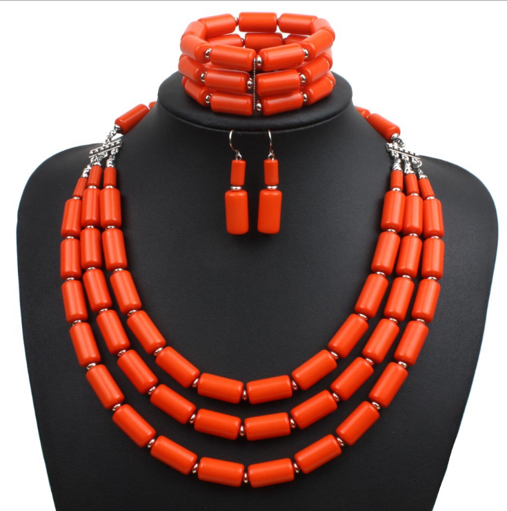 Nigerian Wedding Necklace Earring Bracelet Sets Statement Collar African Beads Indian Jewelry Set