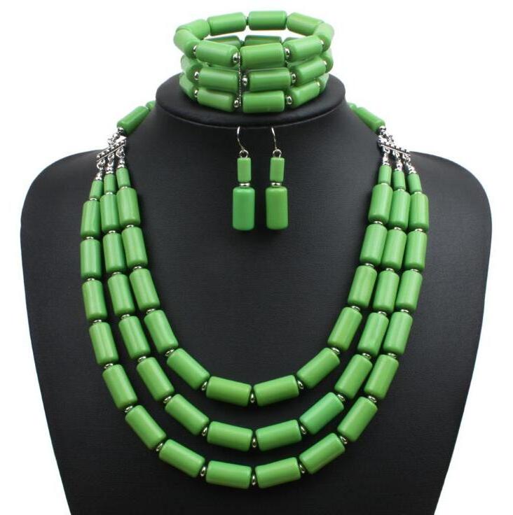 Nigerian Wedding Necklace Earring Bracelet Sets Statement Collar African Beads Indian Jewelry Set