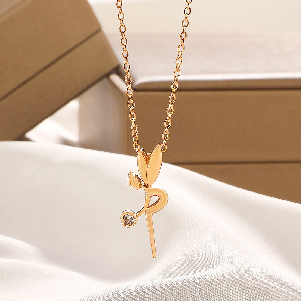 Wholesale Ins Fashion Gold Plated Micro Insert Ballerina Elf Guardian Angel Necklace For Girls