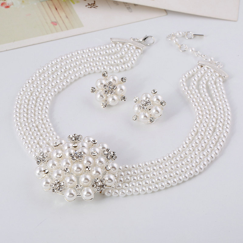 New arrival luxury flower crystal pearl bridal wedding jewelry set