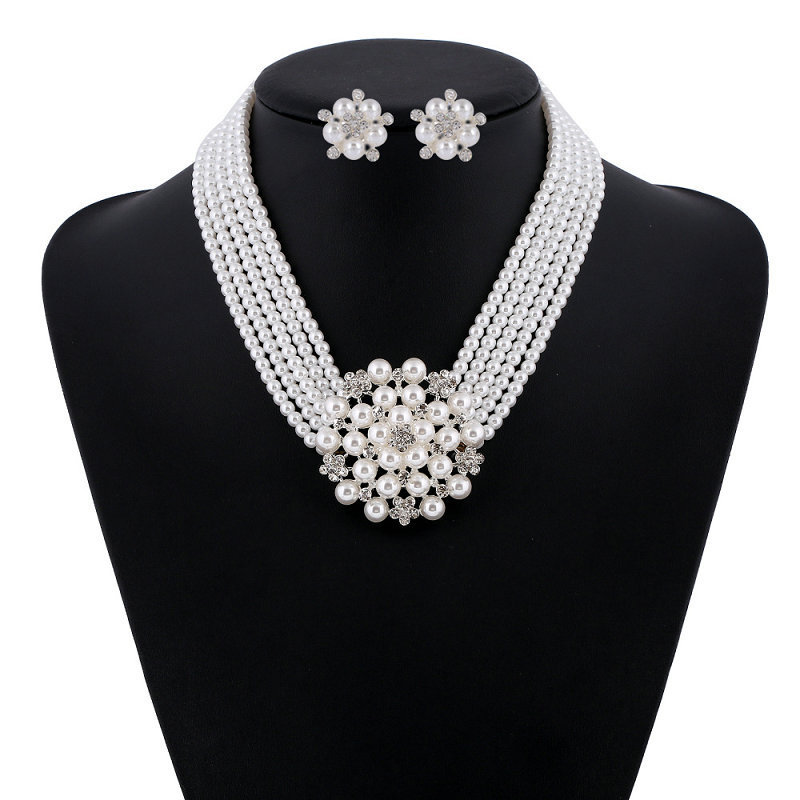 New arrival luxury flower crystal pearl bridal wedding jewelry set