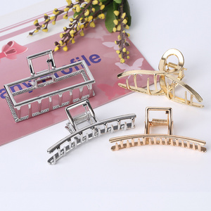 Korean Fashion INS Nonslip Shiny Metal Rectangular Geometric Arc gold Metal Hair Claw Clip alloy hair claw for thick hair