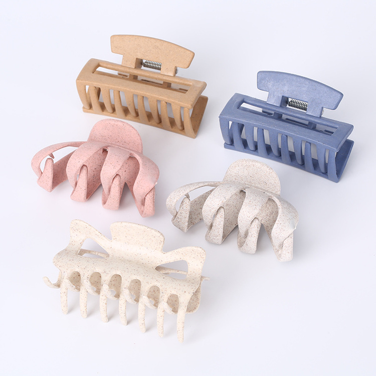 2023 New special hair accessories wheat straw hair claw clip Medium Rectangle Hollow shape plastic resin shark clip jaw clips