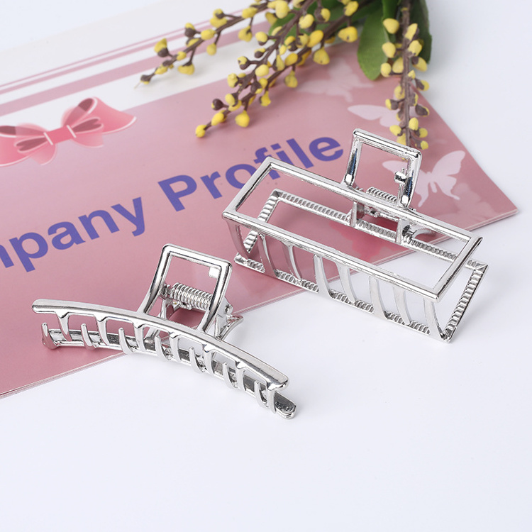 Korean Fashion INS Nonslip Shiny Metal Rectangular Geometric Arc gold Metal Hair Claw Clip alloy hair claw for thick hair