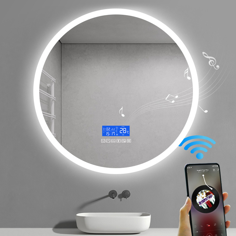 Factory Price Touch Screen Defogging LED Lights Smart make up Bathroom Mirror With Bluetooth Speaker