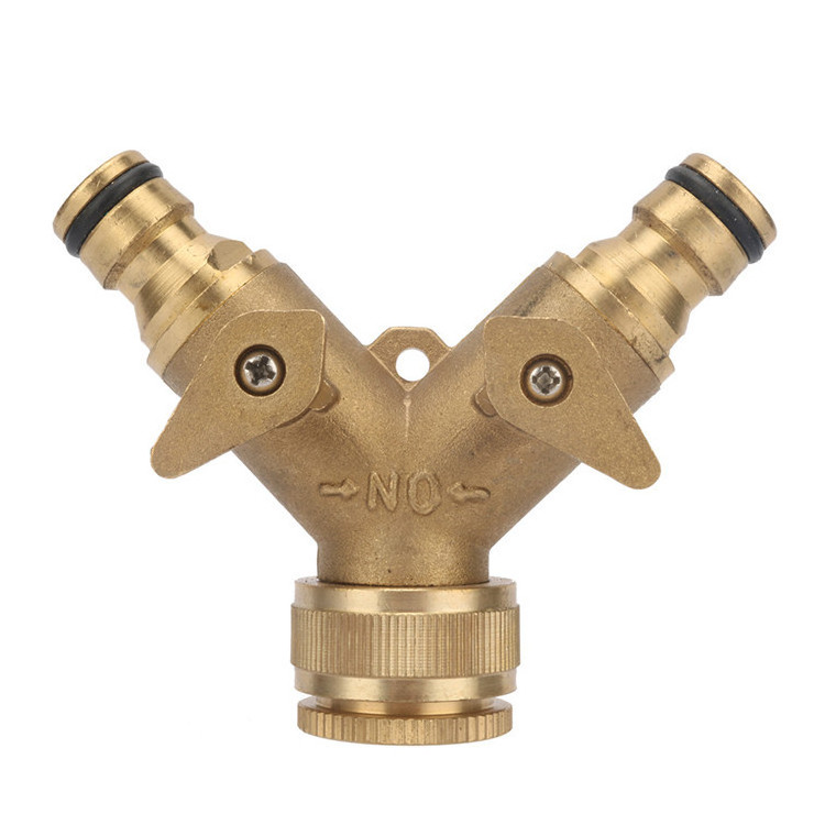 Brass Hose Connector 2 way Garden Hose Splitters Adapter with Valve Water Hose Splitter