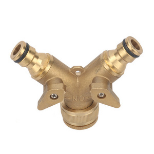 Brass Hose Connector 2 way Garden Hose Splitters Adapter with Valve Water Hose Splitter