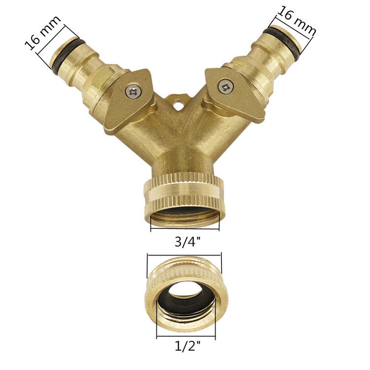 Brass Hose Connector 2 way Garden Hose Splitters Adapter with Valve Water Hose Splitter