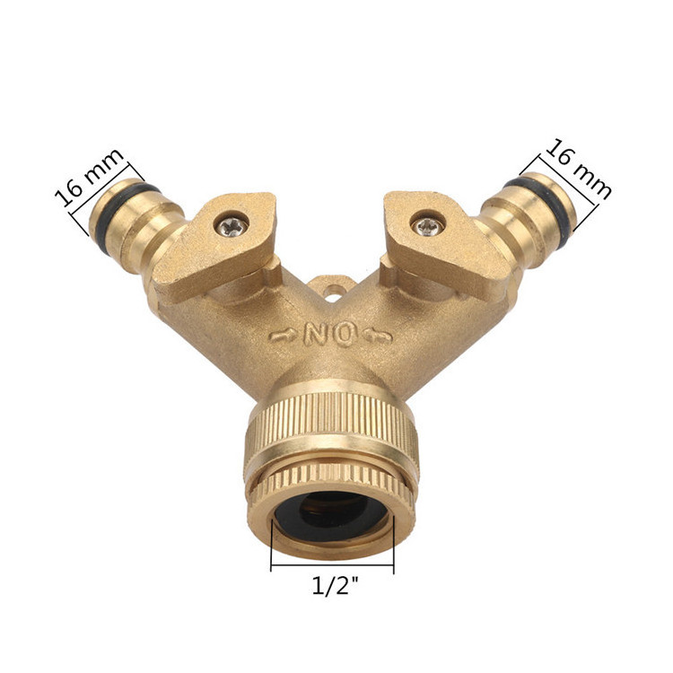 Brass Hose Connector 2 way Garden Hose Splitters Adapter with Valve Water Hose Splitter