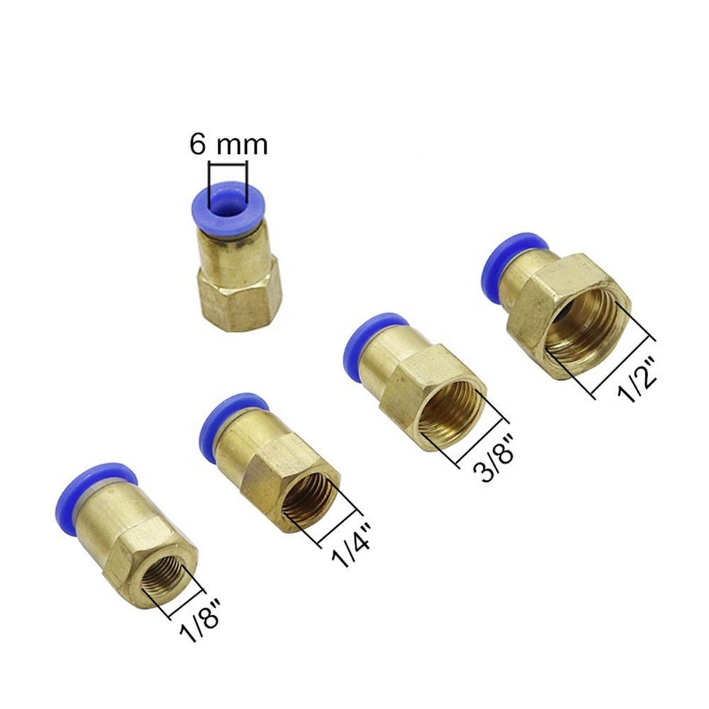 Garden Irrigation Brass Pneumatic Tube Hose Female Straight Air Fitting 6mm To 1/4