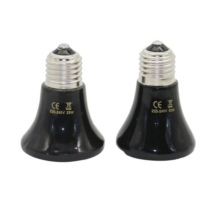 20 PCs Pet Heating Light 25W~100W Small Conical Ceramic Heat Bulb Black Reptile Pet Brooder Lamp