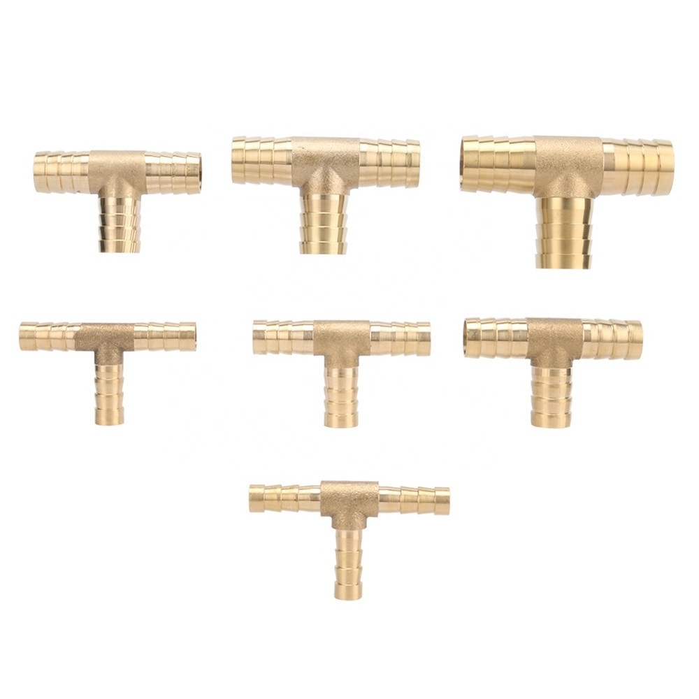 T-Shape Brass Barbed Hose Fitting 3 Way Brass Joint 6/8/10/12/14/16/19mm Quick Tee Connector