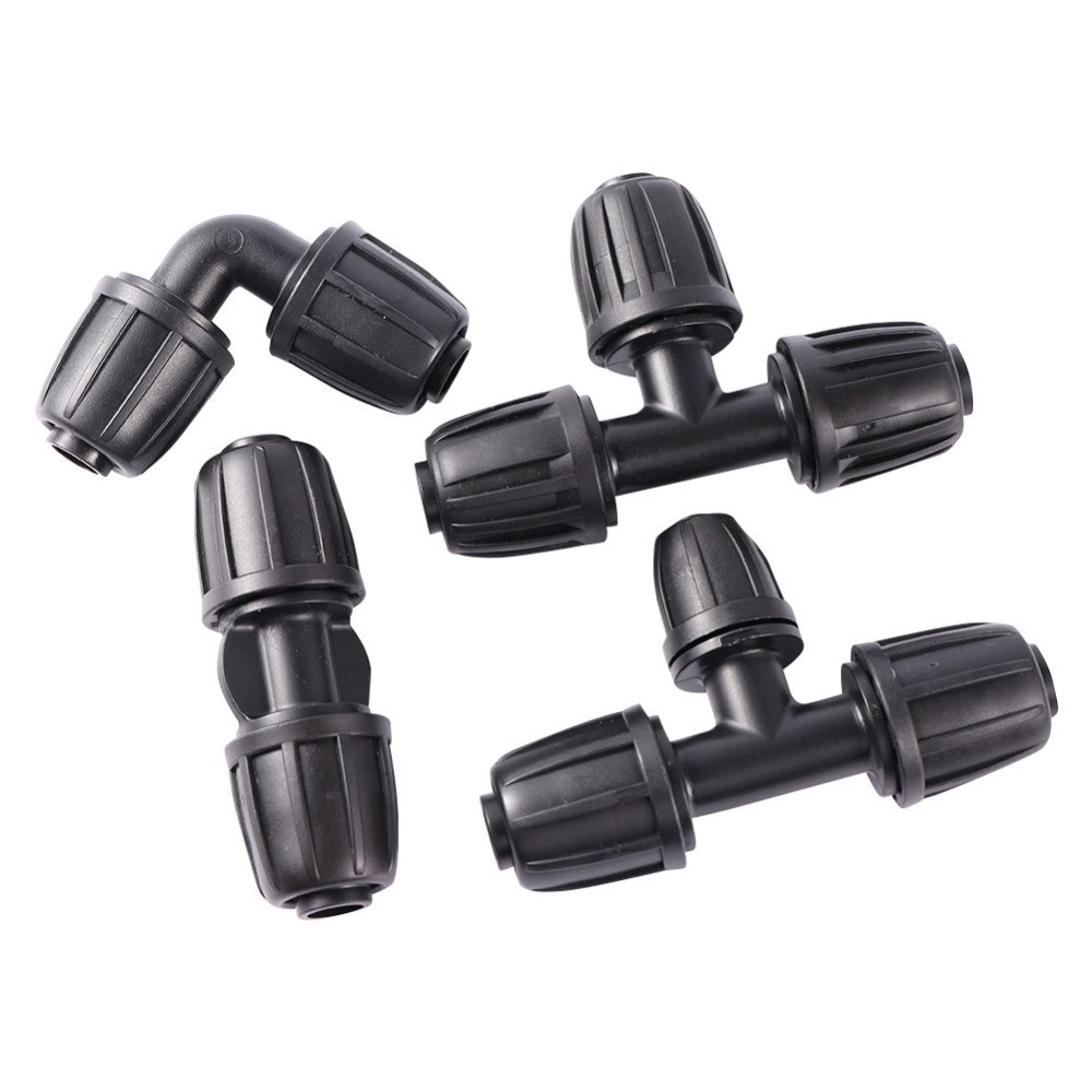 16mm PE Pipe Micro Drip Irrigation Pipe Fitting TEE Straight Elbow Locked Water Irrigation Drip Connector