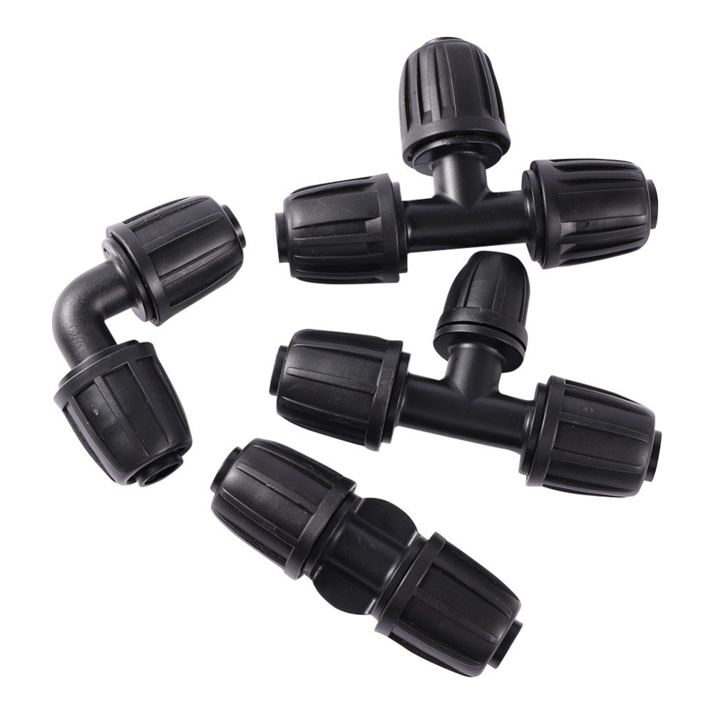 16mm PE Pipe Micro Drip Irrigation Pipe Fitting TEE Straight Elbow Locked Water Irrigation Drip Connector