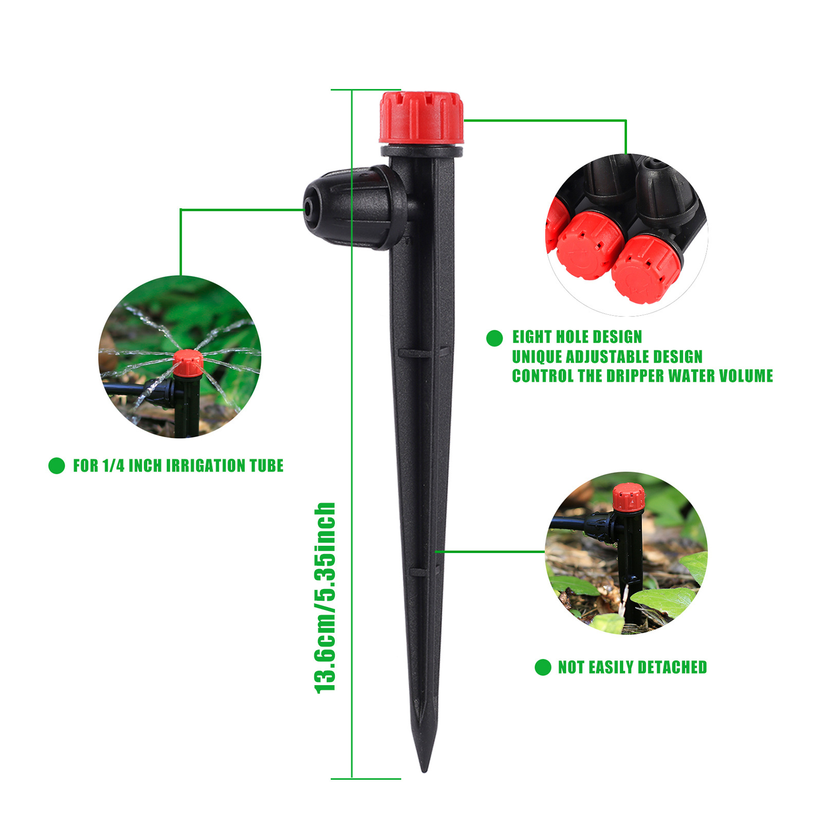 Garden Irrigation 360 Degree Plug In Sprinkler Locked Connect 1/4 Inch Hose Watering Spiked Dripper