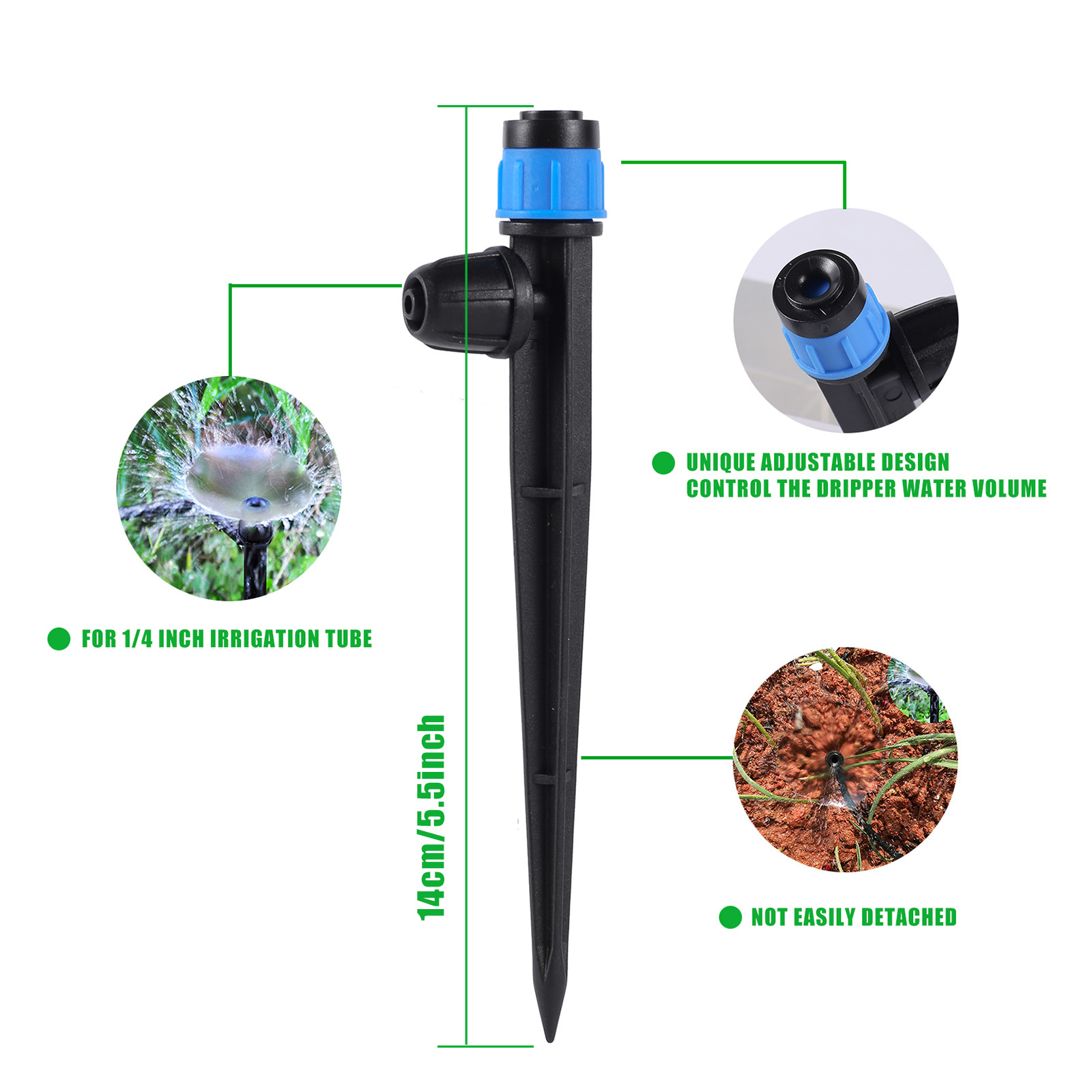 Garden Irrigation 360 Degree Plug In Sprinkler Locked Connect 1/4 Inch Hose Watering Spiked Dripper