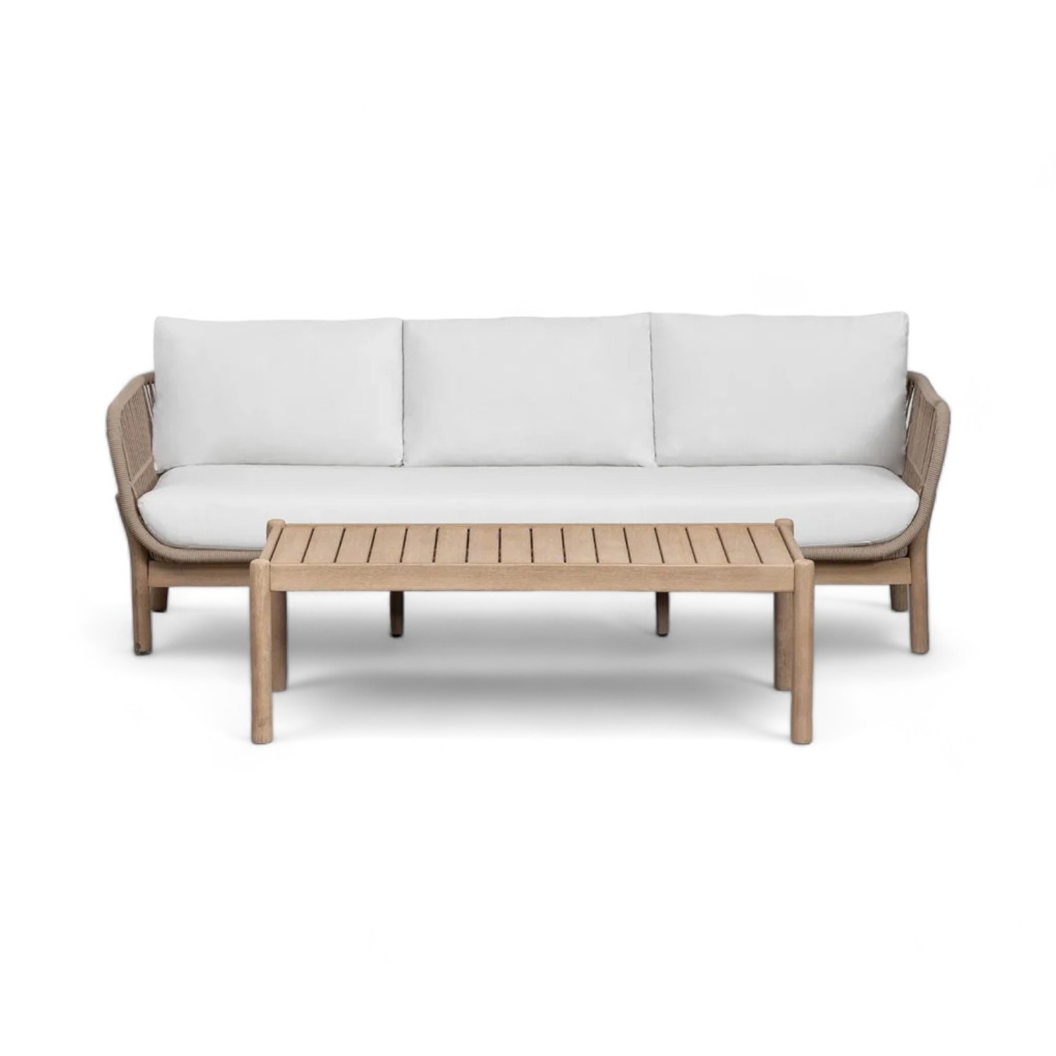 Contemporary Teak Outdoor Garden Sofa Set in Aluminum Rope and Teak Wood Patio Conversation Sofa Set for Best Garden Furniture