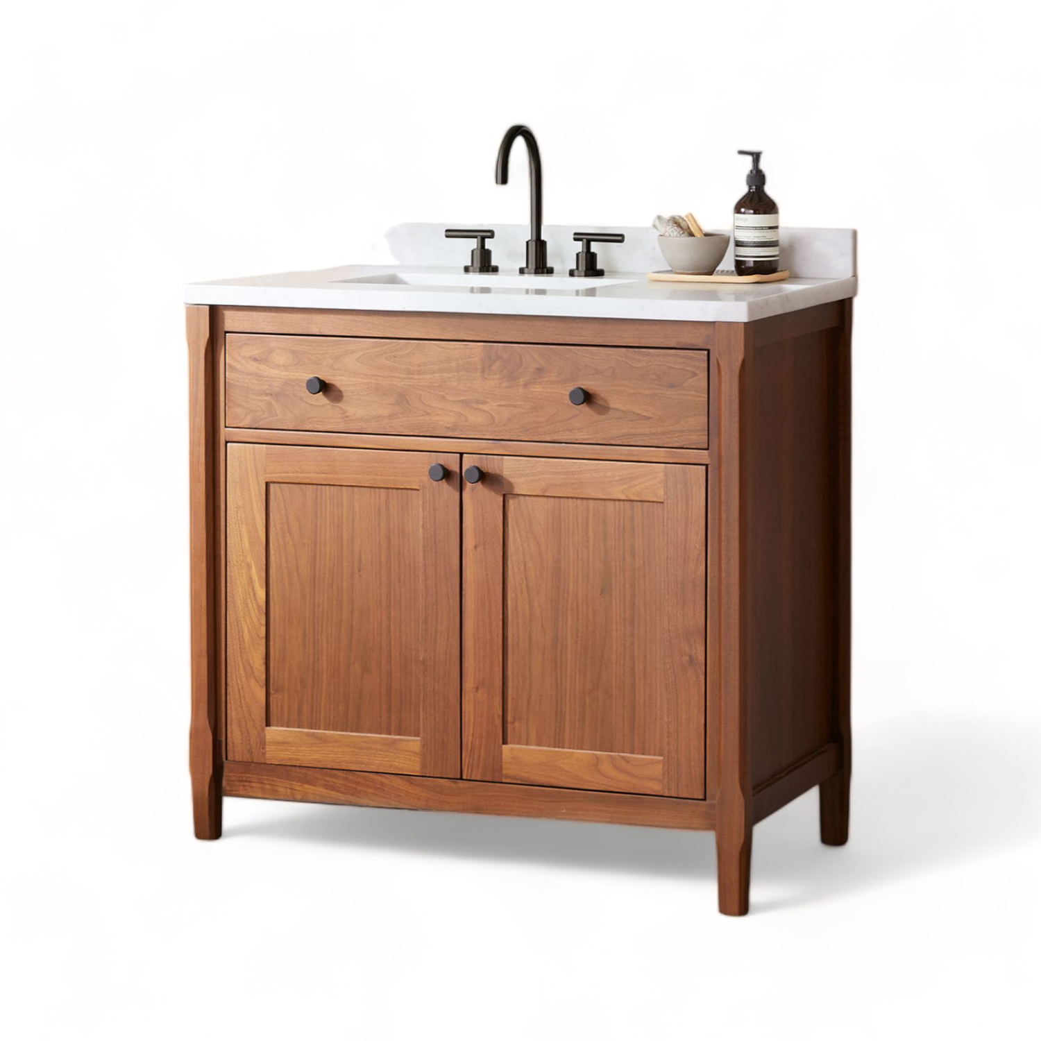 Classic Solid Wood Bathroom Cabinet Vanities in Soft Close Door and Drawers with Teak Wood in Walnut Color Single Vanity Cabinet