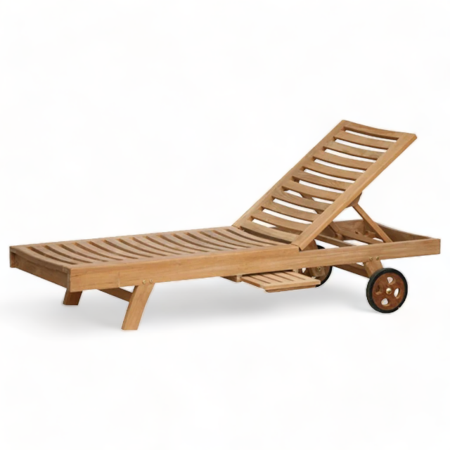 Teak Garden furniture beach swimming chaise lounge bed pool outdoor furniture sun lounger with wheels from Indonesia