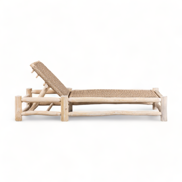 Teak Outdoor Furniture Wood Boho Sun Lounger Unique Teak Tropical Patio Garden Pool Bed dimensions 200x70x35 cm with cane sunbed