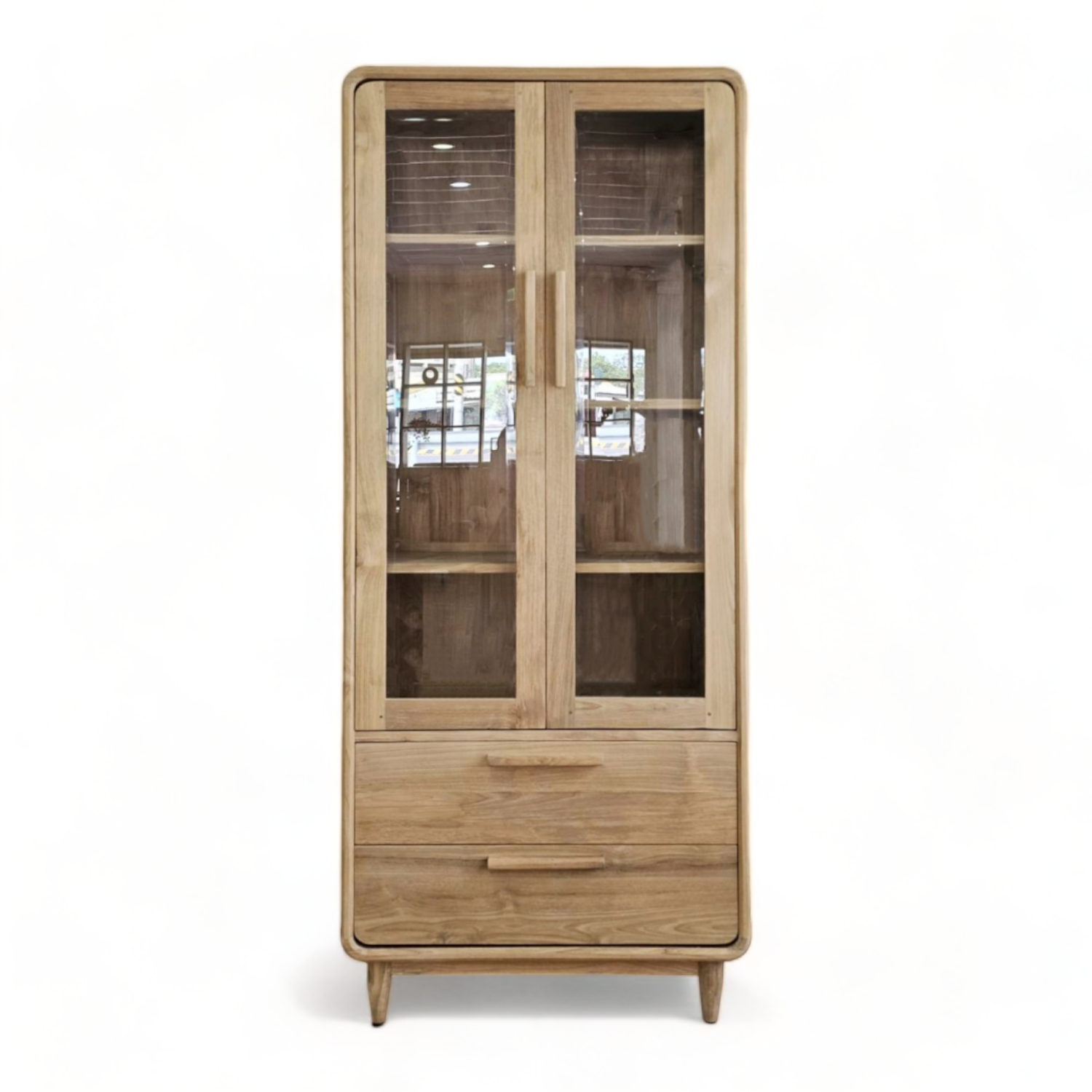 Minimalist Teak Cabinet Pantry Buffet Hutch Teak Cupboard Storage Cabinet Wood Furniture Kitchen Cabinet with Glass Door