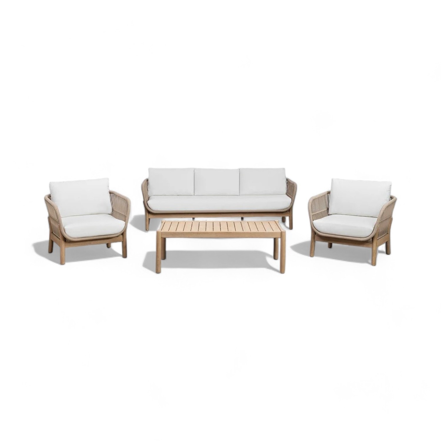 Contemporary Teak Outdoor Garden Sofa Set in Aluminum Rope and Teak Wood Patio Conversation Sofa Set for Best Garden Furniture