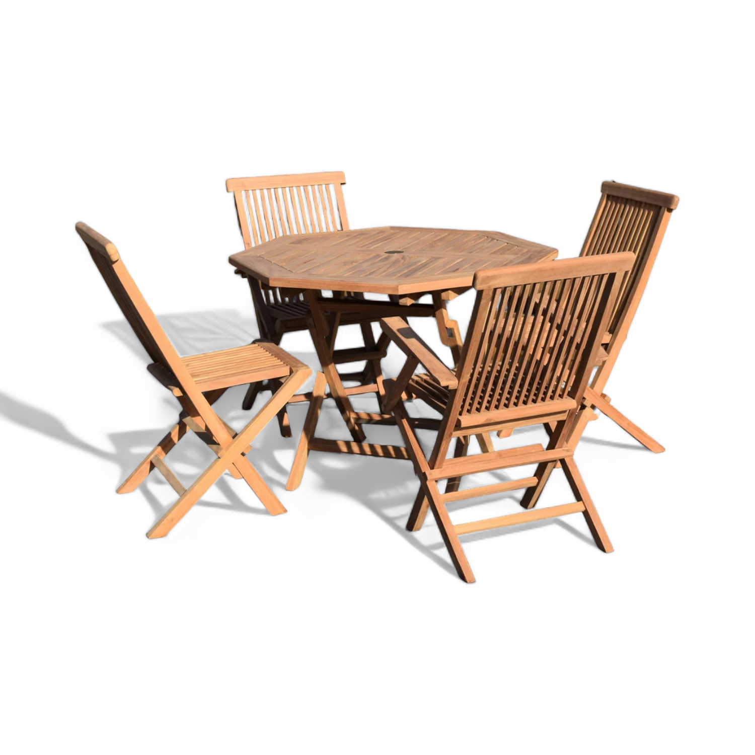 Teak Garden Table and Chairs set with folding design Solid Wood Round Dining Tables set 4 Chairs for Garden Furniture