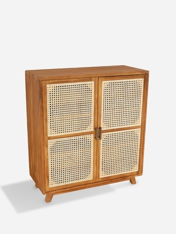 Multifunction Teak Shoe Rack Cabinet Entry with Rattan Doors in Modern Design Small Cabinet Display for Living Room Cabinet