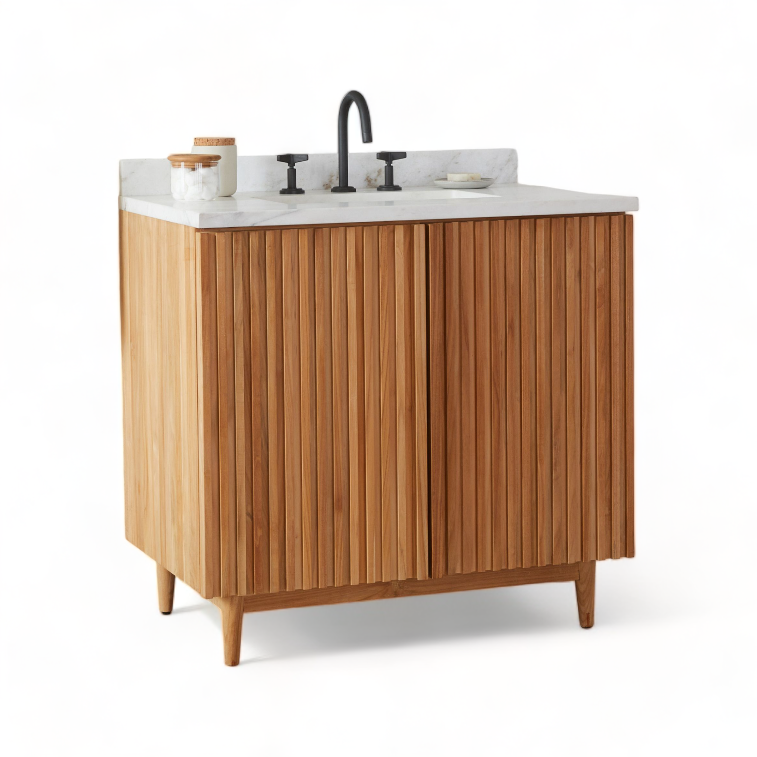 Mid Century Teak Single Vanity Cabinet in Durable and Water Resistance Raw Teak Luxury Wooden Vanity Cabinet Bathroom Furniture